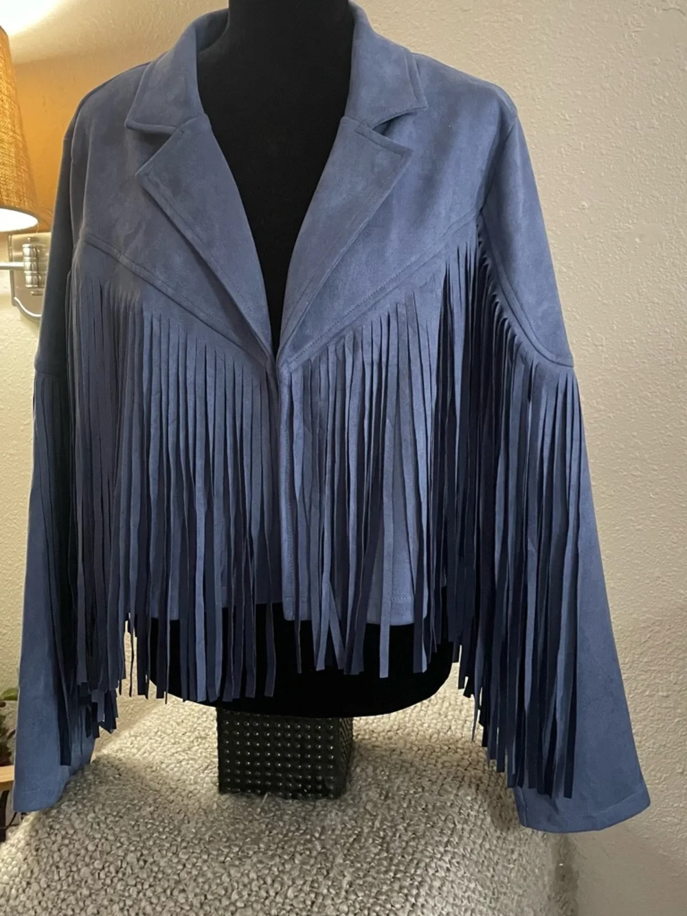 Blue Fringe Faux  Suede Jacket - Women - Picture 7 of 9